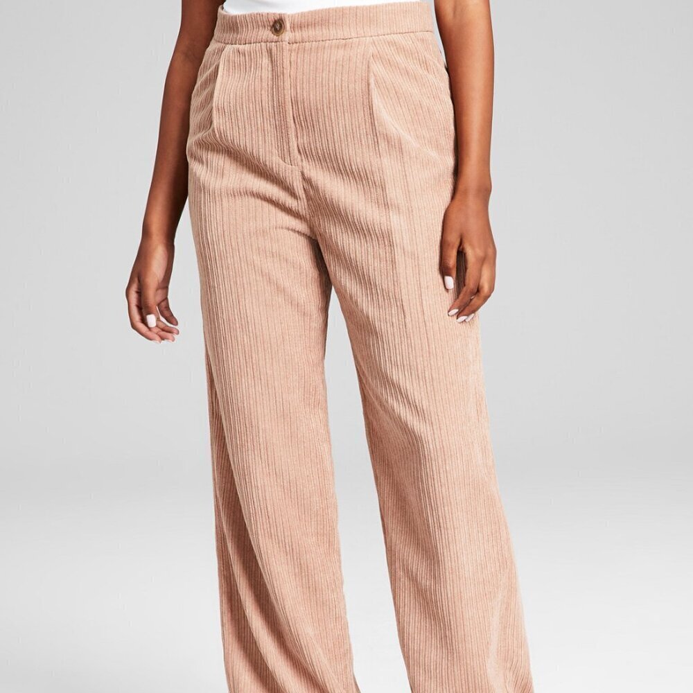And Now This Wide Leg Corduroy Pants High-Waist Beige Women's Trousers Size 6